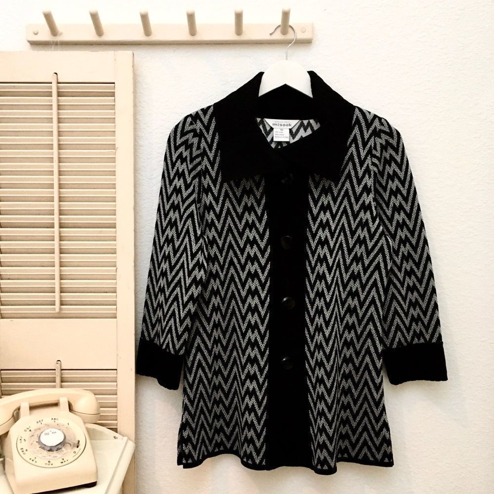 Exclusively Misook Knit Zig Zag Print Quality Knit Cardigan Sweater Sm/M…